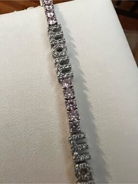 Silver Pink Crystal Tennis Bracelet.With MOM.